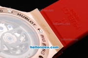 Hublot Big Bang Swiss Valjoux 7750 Automatic Movement Rose Gold Case with Diamond Bezel-White Dial and Red Rubber Strap