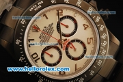 Rolex Daytona Chronograph Swiss Valjoux 7750 Automatic Movement PVD Case White Dial with Arabic Numerals and PVD Strap