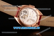 Cartier Cle de Cartier Swiss Tourbillon Manual Winding Rose Gold Case with White Dial and Red Leather Strap