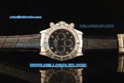 Rolex Daytona Chronograph Swiss Valjoux 7750 Automatic Movement Steel Case with Diamond Markers and Bezel-Black Leather Strap