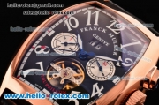 Franck Muller Casablanca Automatic Rose Gold Case with Black Dial and White Number Marking-Black Leather Strap