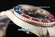 Rolex GMT Master II Swiss ETA 2836 Automatic Movement Full Steel with Diamond Bezel and White Markers