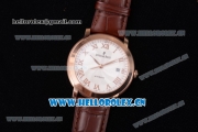 Audemars Piguet Jules Audemars Clone AP Calibre 3120 Automatic Rose Gold Case with White Dial Roman Numeral Markers and Brown Leather Strap (EF)