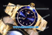 Rolex Submariner Clone Rolex 3135 Automatic Yellow Gold Case/Bracelet with Blue Dial and Dot Markers Blue Bezel (BP)