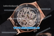 Hublot Classic Fusion Tourbillon Swiss Tourbillon Manual Winding Rose Gold Case with Skeleton Dial Black Rubber Strap and Stick Markers (GF)