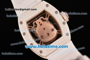 Richard Mille RM 52-01 Miyota 6T51 Automatic Rose Gold Case with White Skull Dial and White Rubber Bracelet