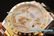 Rolex Datejust Asia 2813 Automatic Full Steel with Yellow Gold/Diamond Bezel and White MOP Dial-SS Strap