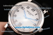 Patek Philippe Swiss ETA 2836 Automatic Movement Steel Case with White Dial and Black Leather Strap-ETA Coating Case