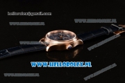 1:1 Jaeger-LECoultre Master Georgraphic Miyota 9015 Automatic Rose Gold Case with Blue Dial Stick Markers and Blue Genuine Leather