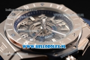 Hublot Big Bang Unico GMT Asia Auto Steel Case with Skeleton Dial and Blue Rubber Strap