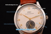 IWC Portuguese Swiss ETA 2836 Automatic Steel Case with White Dial and Gold Numeral Markers - Brown Leather Strap