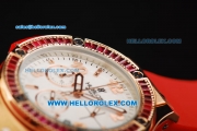 Hublot Big Bang Chronograph Swiss Quartz Movement White Dial with Diamond Bezel and Red Rubber Strap-Lady Model