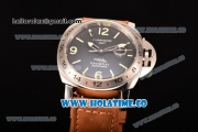 Panerai Luminor GMT PAM 029 A Asia Automatic Steel Case with Black Dial Stick/Arabic Numeral Markers and Brwon Leather Strap