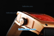 Richard Mille RM 005 Automatic Movement Rose Gold Case with Red Border and Rome Numeral Marker-Black Leather Strap