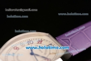 Franck Muller Chronometro Miyota Quartz Steel Case with Diamond Bezel Purple Leather Bracelet and Colorful Numeral Markers