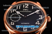 IWC Portugieser Hand-Wound Asia 6497 Manual Winding Rose Gold Case with Black Dial Black Leather Strap and White Arabic Numeral Markers