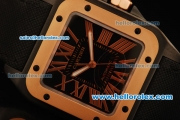 Cartier Santos 100 Swiss ETA 2824 Automatic Movement PVD Case with Rose Gold Bezel and Black Dial - 1:1 Original