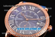 Cartier Rotonde De Asia Manual Winding Rose Gold Case with Diamonds Bezel Blue Dial and White Roman Numeral Markers