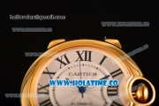 Cartier Ballon Bleu De Medium Asia 4813 Automatic Yellow Gold Case with Silver Dial Red Leather Strap and Roman Numeral Markers (GF)