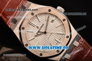 Audemars Piguet Royal Oak 39MM Miyota 9015 Automatic Steel Case with White Dial Brown Leather Strap and Stick Markers (BP)