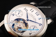 A.Lange&Sohne Swiss Tourbillon Manual Winding Movement Steel Case with White Dial and Black Leather Strap