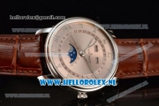 BlancPain Villeret Moonphase & Complete Calendar Miyota 9015 Automatic Steel Case with Silver Dial Roman Numeral Markers and Red Genuine Leather Strap (EF)