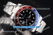 Rolex GMT-Master II Clone Rolex 3186 Automatic Stainless Steel Case/Bracelet with Black Dial and White Markers Red/Blue Bezel (BP)