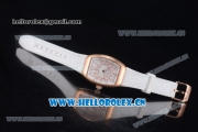 Franck Muller Black Croco Ronda 762 Quartz Rose Gold Case with White Dial Arabic Numeral Markers and White Leather Strap