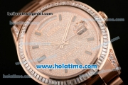 Rolex Day Date II Swiss ETA 2836 Automatic Full Rose Gold with Diamond Dial/Bezel and Black Stick Markers