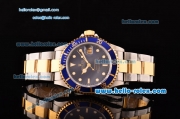 Rolex Submariner Asia 2813 Automatic Two Tone Case/Strap with Blue Dial LumiNova Markers and Blue Bezel ETA Coating