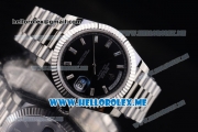 Rolex Day-Date Swiss ETA 2836 Automatic Stainless Steel Case/Bracelet with Black Dial and Stick Markers (BP)