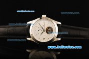 Jaeger-LeCountre Tourbillon Automatic Movement Steel Case with White Dial and Black Leather Strap
