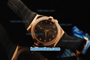 Omega Constellation Quartz Movement Rose Gold Case with Diamond Bezel/Markers and Black Leather Strap