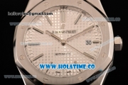 Audemars Piguet Royal Oak 41 MM Clone AP Calibre 3120 Automatic Steel Case with White Dial and Brown Leather Strap - Stick Markers - 1:1 Original (JF)