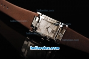 Patek Philippe Twenty-4 Swiss Quartz Movement Steel Case with White MOP Dial and Brown Leather Strap