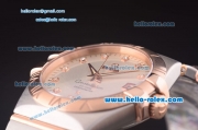 Omega Constellation Co-Axial Asia 2813 Automatic Steel Case with Rose Gold Bezel and Silver Dial-Diamond Markers