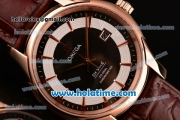 Omega De Ville Hour Vision Swiss ETA 2836 Automatic Rose Gold Case and Brown Leather Strap with Black Dial