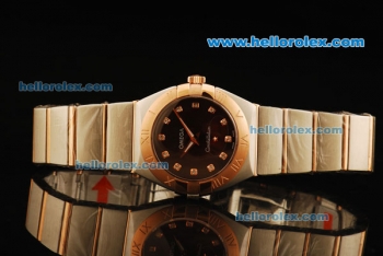 Omega Constellation Swiss ETA Quartz Movement Rose Gold Bezel with Brown Dial and Diamond Markers - Lady Model