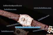 Vacheron Constantin Malte Tourbillon Swiss Tourbillon Manual Winding Rose Gold Case with Brown Alligator Strap White Dial and Diamond Bezel