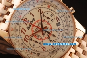 Breitling Montbrillant Swiss Valjoux 7750 Automatic Full Rose Gold with White Dial and Rose Gold Markers