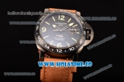 Panerai Luminor GMT PAM 029 P Asia Automatic PVD Case with Black Dial Stick/Arabic Numeral Markers and Brwon Leather Strap