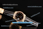 Rolex Datejust Asia Automatic Yellow Gold/Diamond Case with Black Leather Strap Diamond Bezel and Black Dial