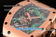 Richard Mille Tourbillon RM 057 Dragon Swiss ETA 2824 Automatic Rose Gold Case with Black Rubber Strap and Green Dragon Dial