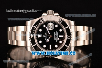 Rolex Submariner Clone Rolex 3135 Automatic Steel Case/Bracelet with Black Dial and White Markers - 1:1 Best Edition (XF)