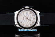 Rolex Datejust New Model Oyster Perpetual Swiss ETA Automatic Movement ETA Case with Black Diamond Bezel and White Diamond Crested Dial-Black Rubber Strap