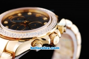 Rolex Daytona Oyster Perpetual Chronometer Automatic Full Gold with Diamond Bezel,Black Shell Dial and Diamond Marking