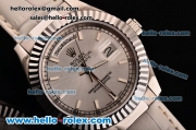 Rolex Day-Date Asia 2813 Automatic Steel Case with White Leather Strap Stick Markers and White Dial