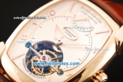 Parmigiani Kalpa XL Swiss Tourbillon Manual Winding Movement Rose Gold Case with White Dial and Brown Leather Strap