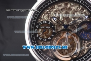 Cartier Ronde De MoonPhase Swiss Tourbillon Manual Winding Steel Case with Skeleton Dial and Black Leather Strap