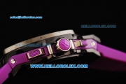 Hublot Big Bang Chronograph Swiss Quartz Movement PVD Case with Diamond Bezel and Purple Rubber Strap-Lady Model